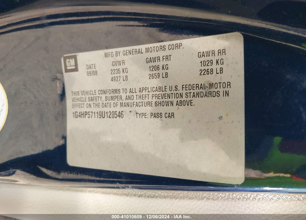 2009 BUICK LUCERNE CX VIN: 1G4HP57119U120546