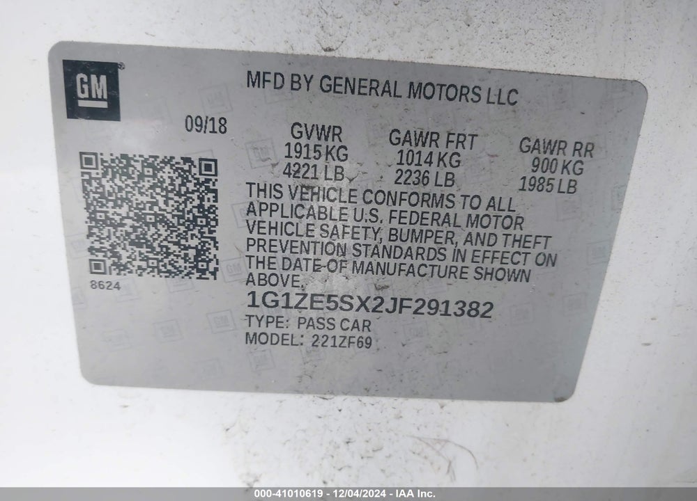 2018 CHEVROLET MALIBU VIN: 1G1ZE5SX2JF291382