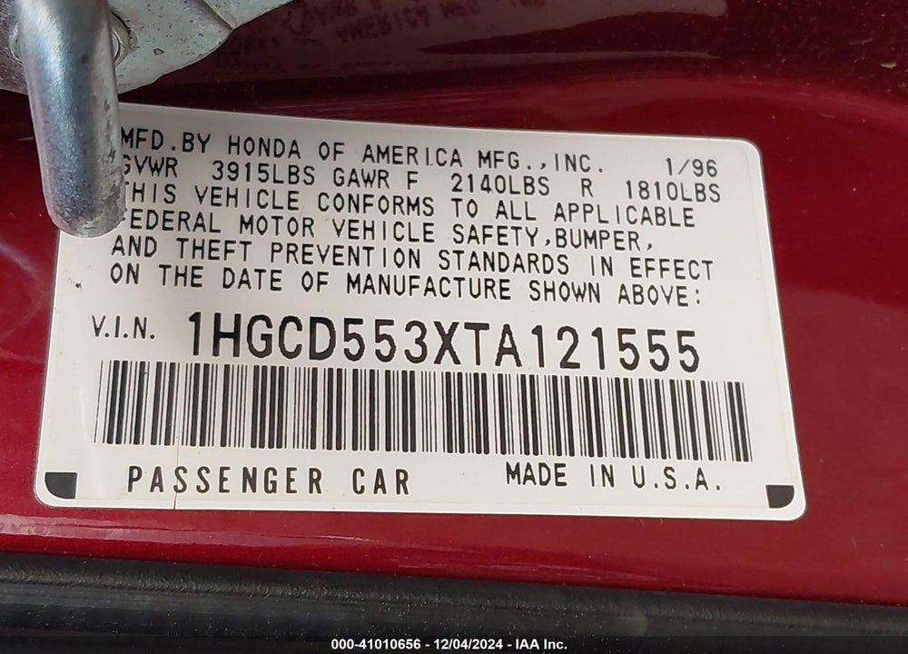 1996 HONDA ACCORD LX/EX VIN: 1HGCD553XTA121555