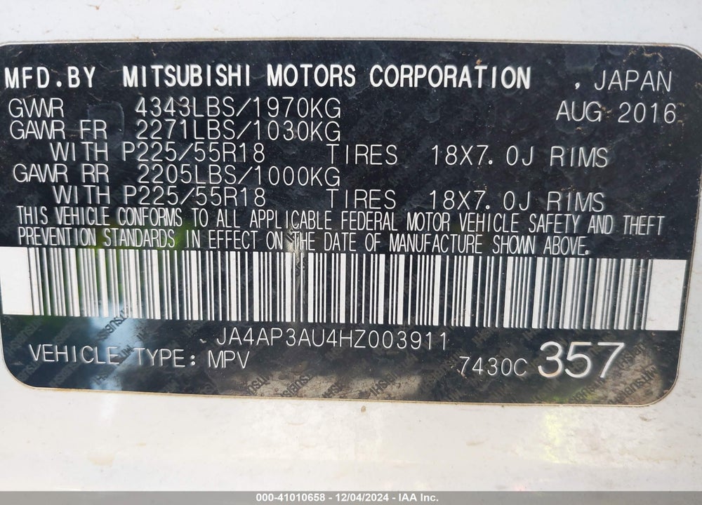 2017 MITSUBISHI OUTLANDER SPORT 2.0 ES VIN: JA4AP3AU4HZ003911