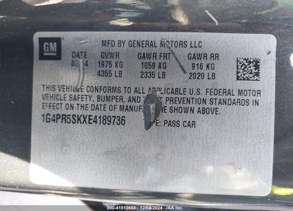 2014 BUICK VERANO CONVENIENCE GROUP VIN: 1G4PR5SKXE4189736
