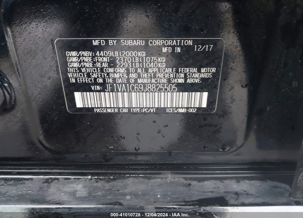 2018 SUBARU WRX PREMIUM VIN: JF1VA1C69J8825505