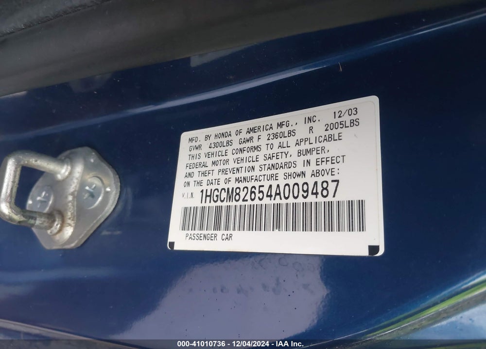 2004 HONDA ACCORD 3.0 EX VIN: 1HGCM82654A009487