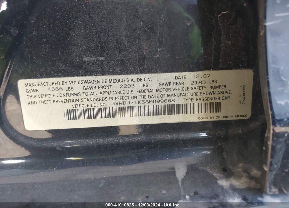 2008 VOLKSWAGEN GLI VIN: 3VWDJ71K58M099668