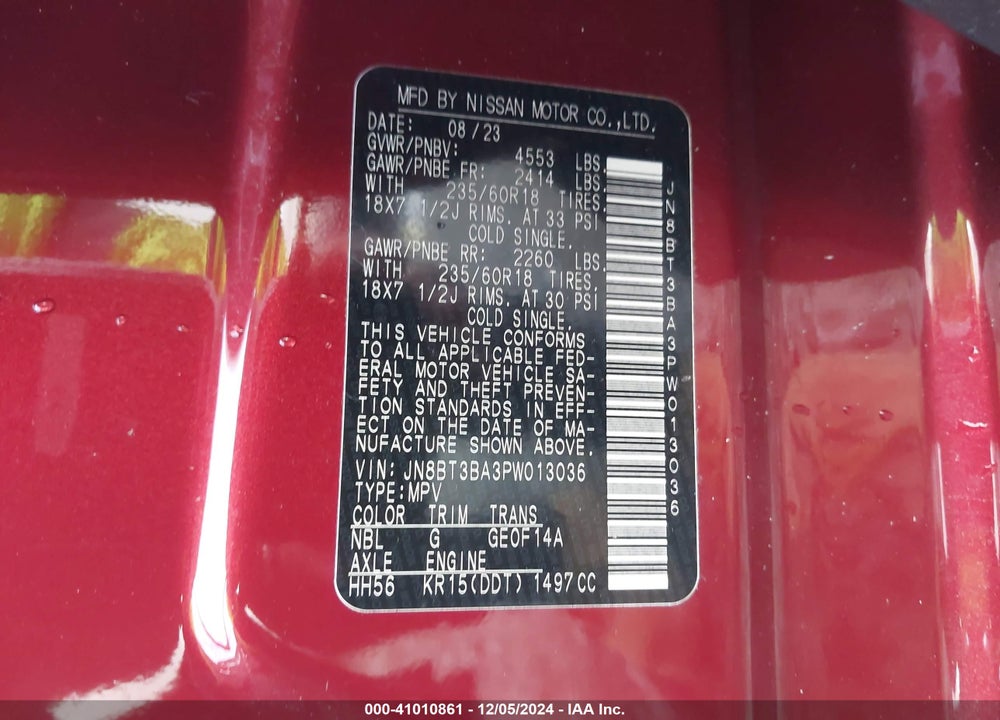 2023 NISSAN ROGUE SV FWD VIN: JN8BT3BA3PW013036