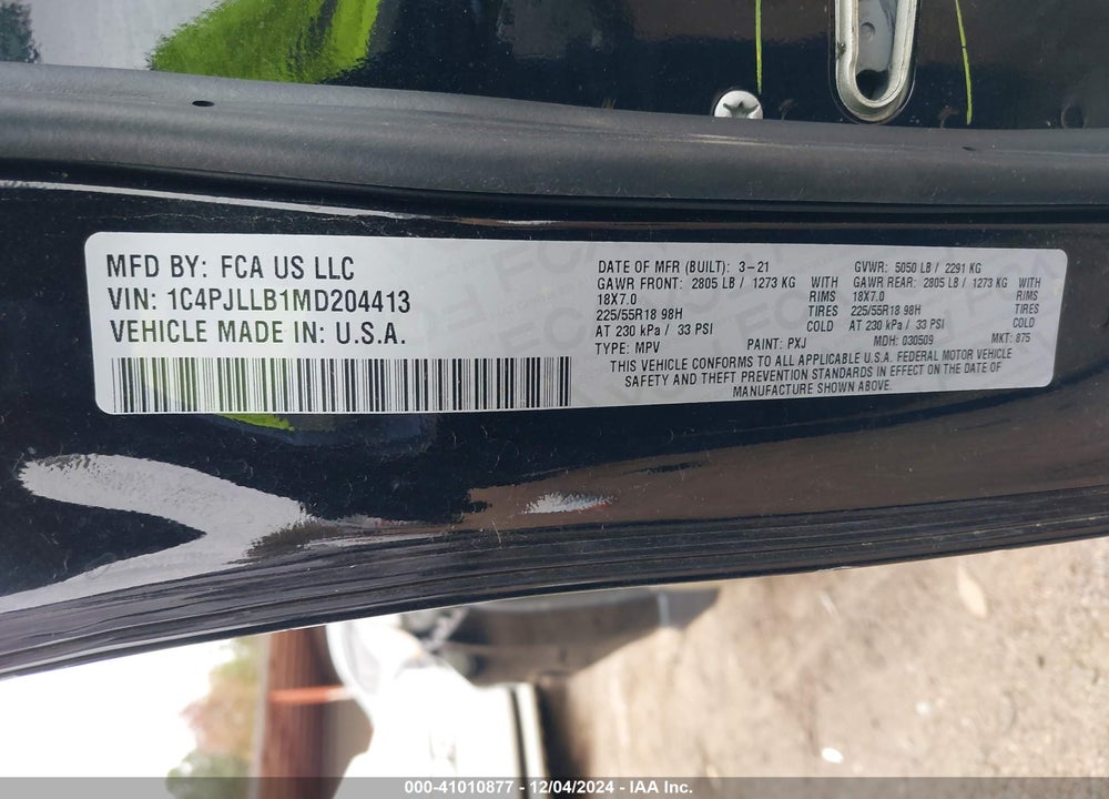 2021 JEEP CHEROKEE ALTITUDE FWD VIN: 1C4PJLLB1MD204413
