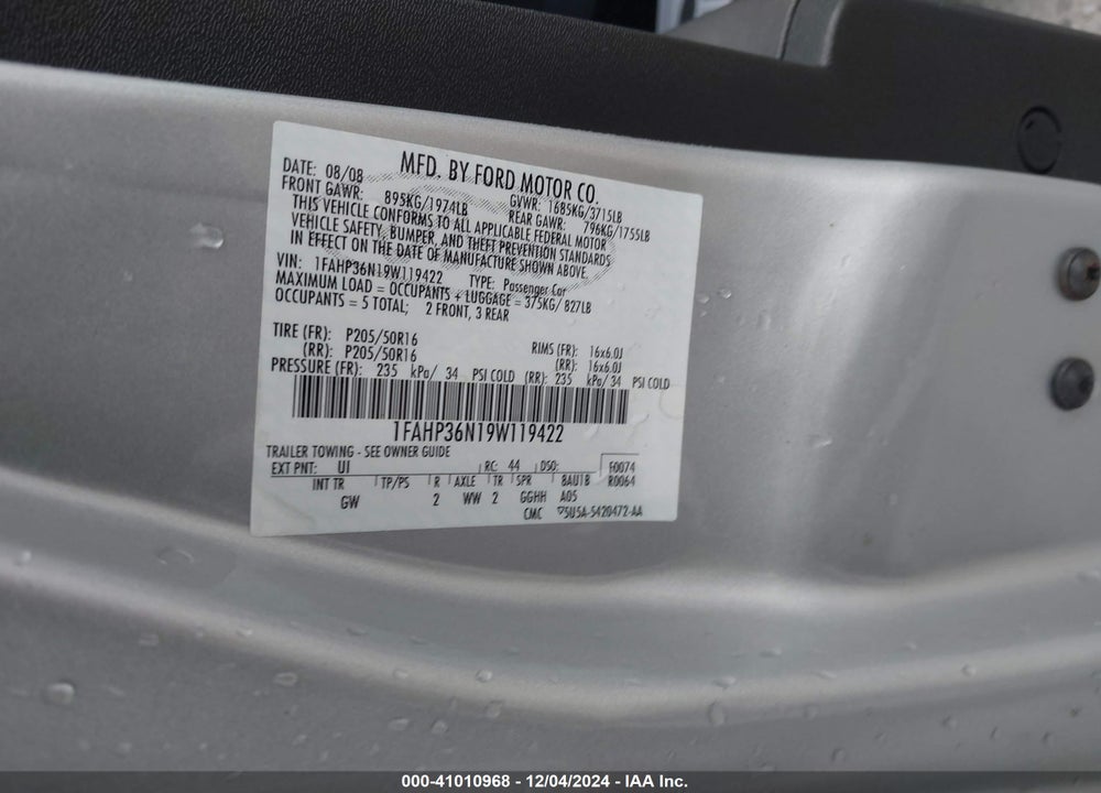 2009 FORD FOCUS SES VIN: 1FAHP36N19W119422