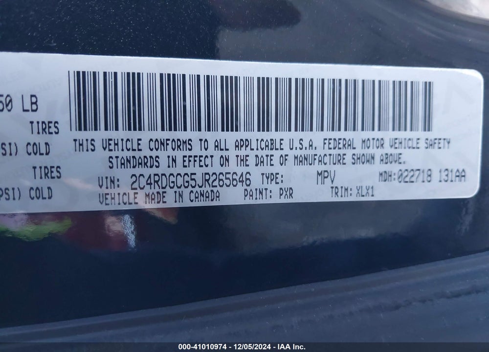 2018 DODGE GRAND CARAVAN SXT VIN: 2C4RDGCG5JR265646