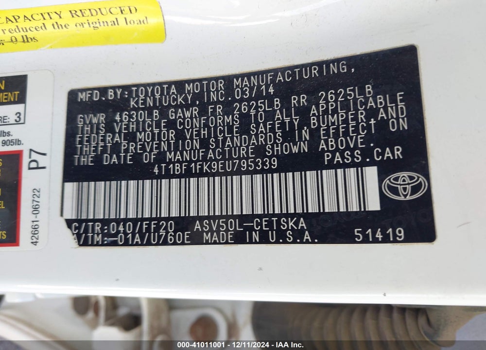 2014 TOYOTA CAMRY VIN: 4T1BF1FK9EU795339