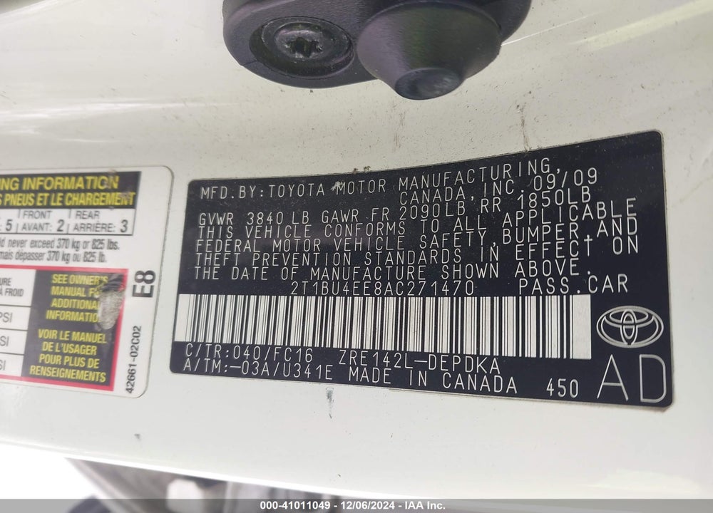 2010 TOYOTA COROLLA LE VIN: 2T1BU4EE8AC271470