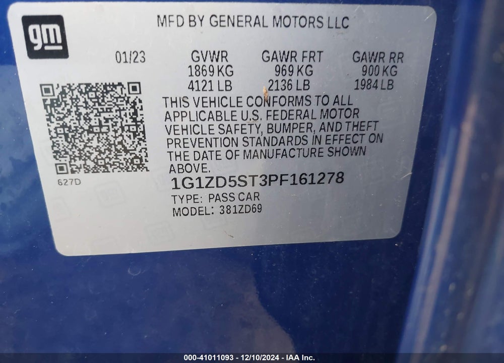 2023 CHEVROLET MALIBU FWD 1LT VIN: 1G1ZD5ST3PF161278