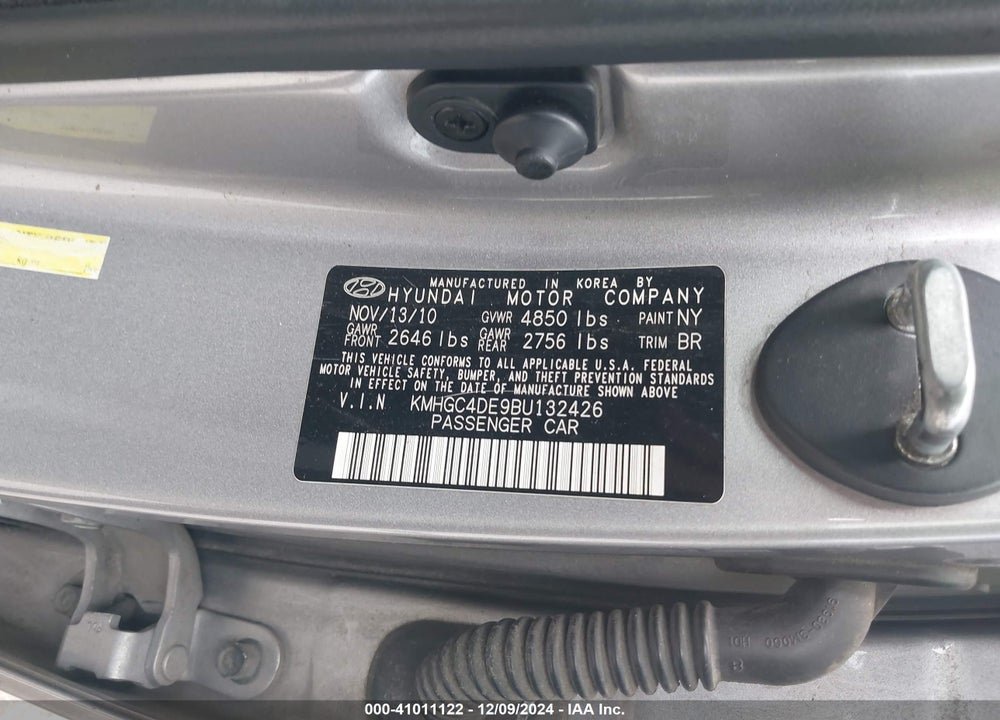 2011 HYUNDAI GENESIS 3.8 VIN: KMHGC4DE9BU132426
