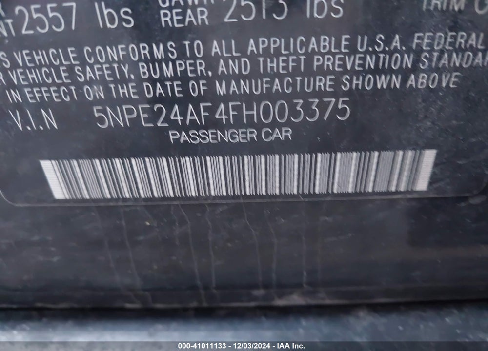 2015 HYUNDAI SONATA SE VIN: 5NPE24AF4FH003375