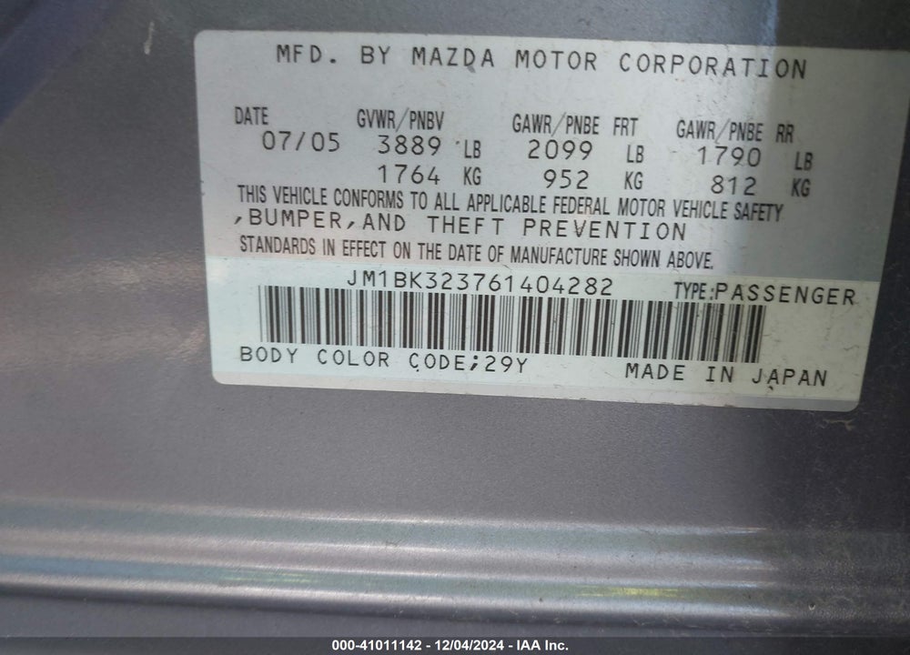 2006 MAZDA 3 S VIN: JM1BK323761404282