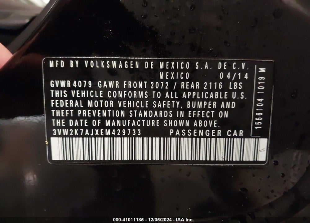 2014 VOLKSWAGEN JETTA 2.0L S VIN: 3VW2K7AJXEM429733