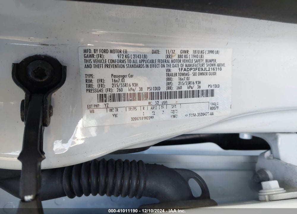 2018 FORD FOCUS SE VIN: 1FADP3FE9JL216310