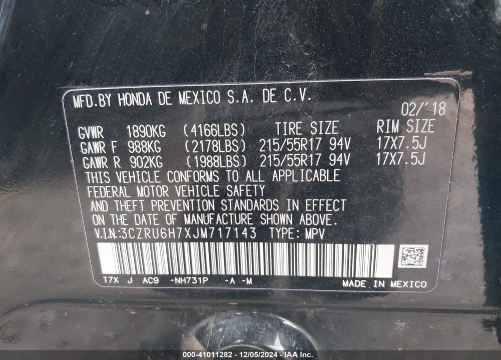 2018 HONDA HR-V EX-L VIN: 3CZRU6H7XJM717143
