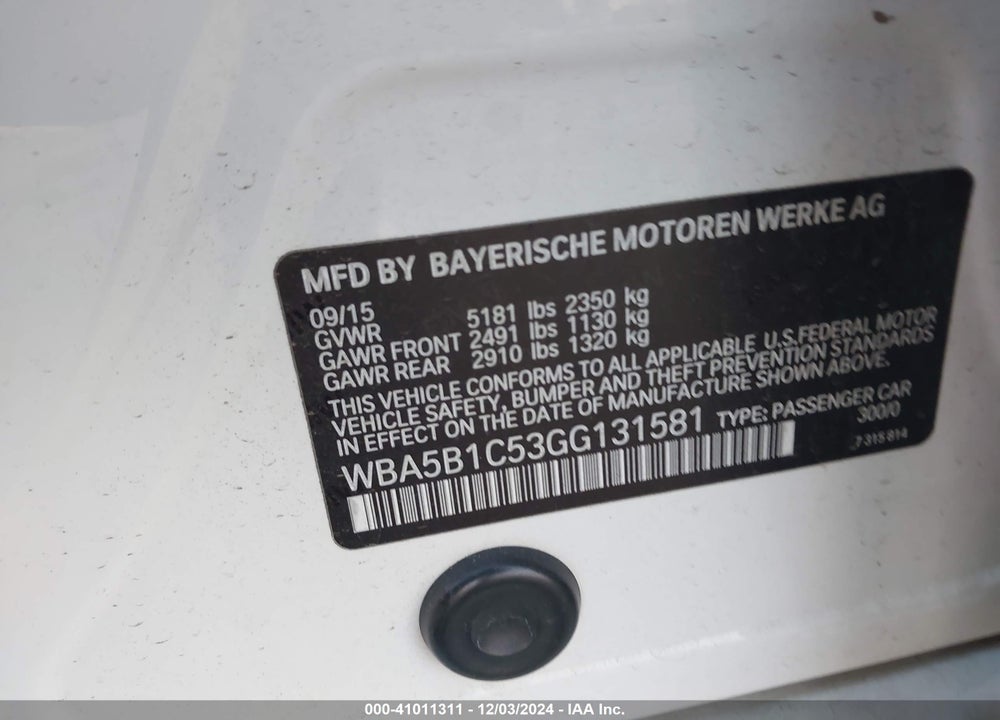 2016 BMW 535I VIN: WBA5B1C53GG131581