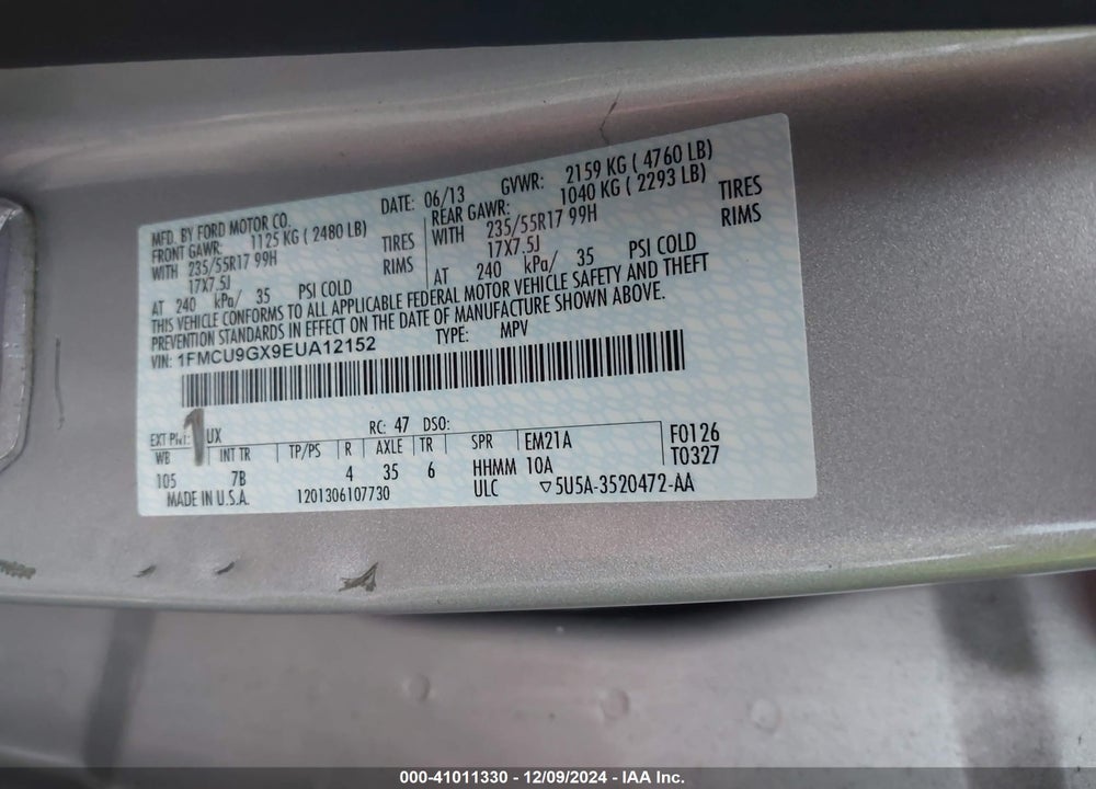 2014 FORD ESCAPE SE VIN: 1FMCU9GX9EUA12152