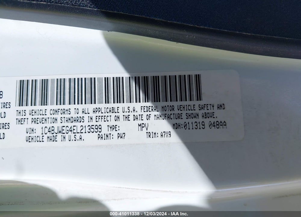 2014 ANGLER JEEP WR UNLIMITED SAHARA VIN: 1C4BJWEG4EL213599