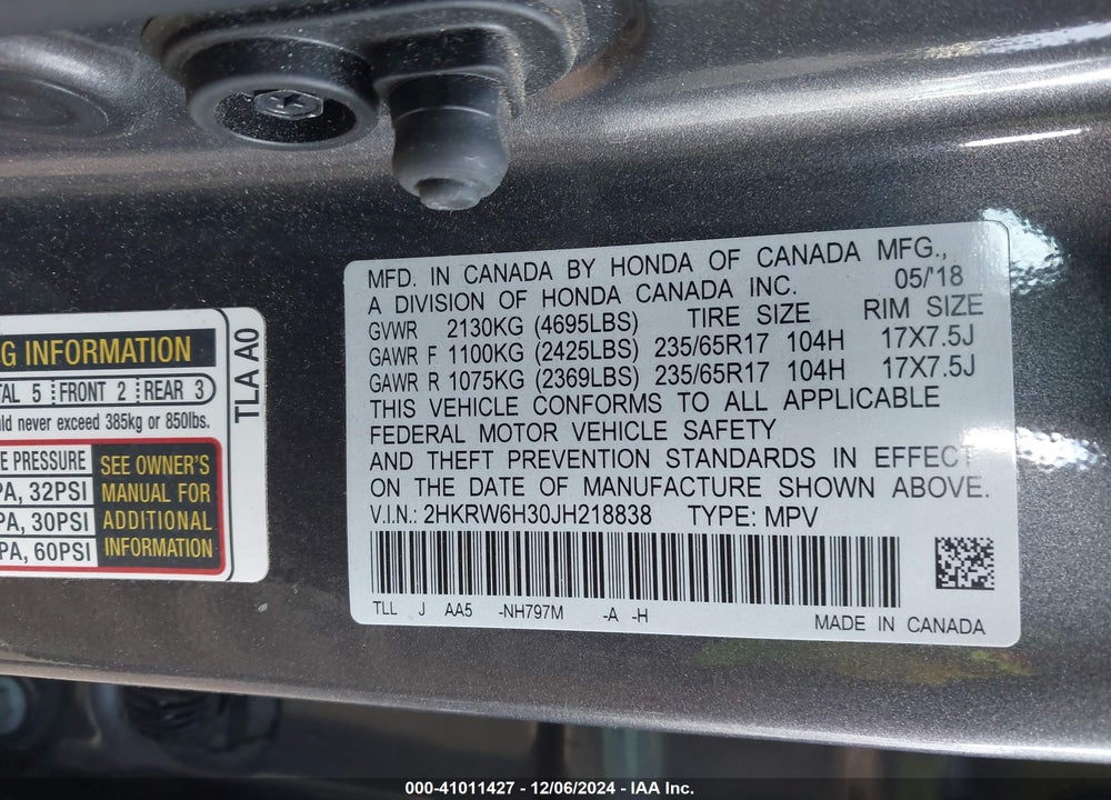2018 HONDA CR-V LX VIN: 2HKRW6H30JH218838