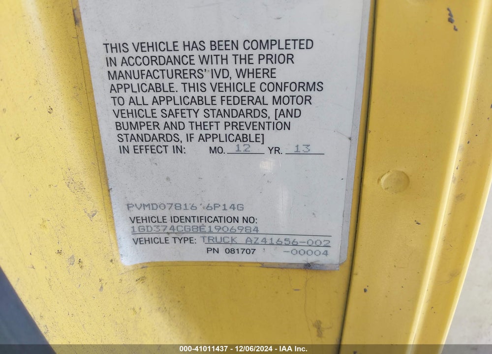 2014 GMC SAVANA CUTAWAY 3500 VIN: 1GD374CG8E1906984