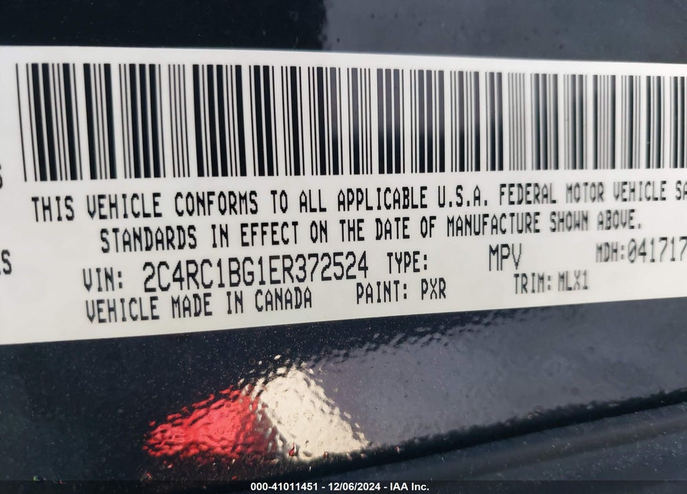 2014 CHRYSLER TOWN & COUNTRY TOURING VIN: 2C4RC1BG1ER372524