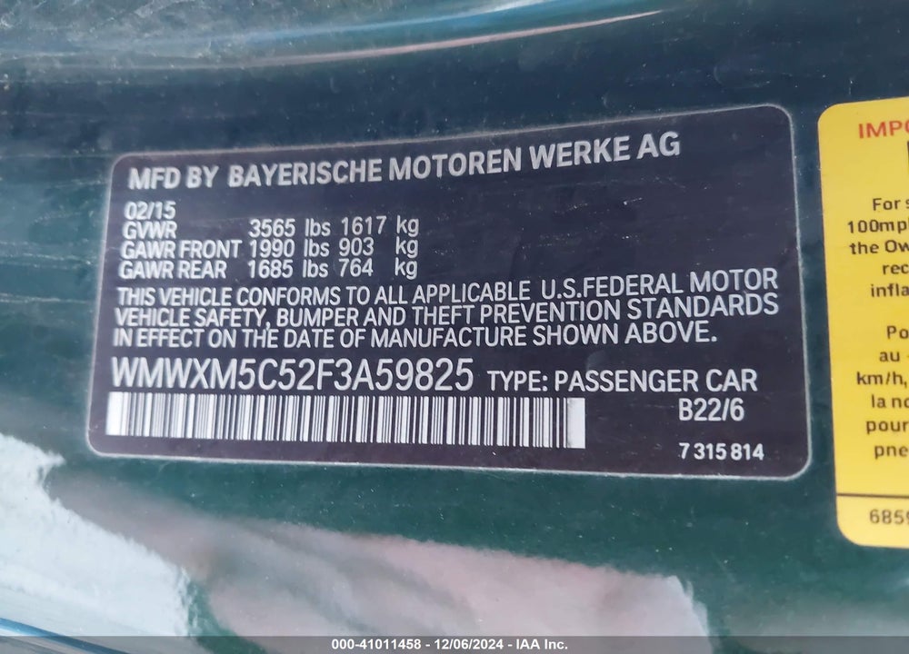 2015 MINI HARDTOP COOPER VIN: WMWXM5C52F3A59825