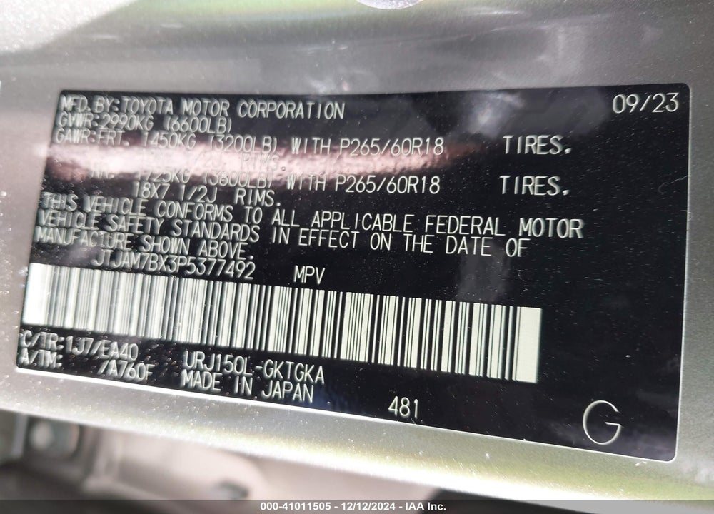 2023 LEXUS GX 460 PREMIUM VIN: JTJAM7BX3P5377492