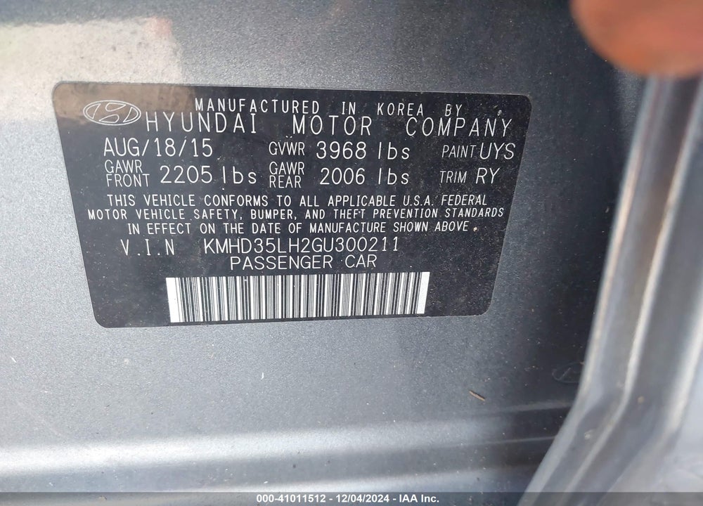 2016 HYUNDAI ELANTRA GT VIN: KMHD35LH2GU300211