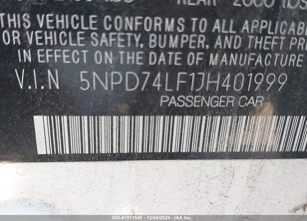 2018 HYUNDAI ELANTRA SE VIN: 5NPD74LF1JH401999