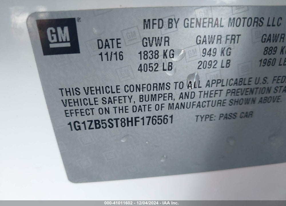 2017 CHEVROLET MALIBU LS VIN: 1G1ZB5ST8HF176561