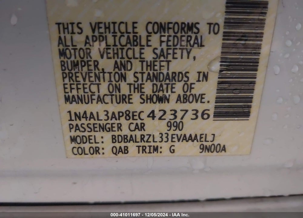 2014 NISSAN ALTIMA 2.5 S VIN: 1N4AL3AP8EC423736