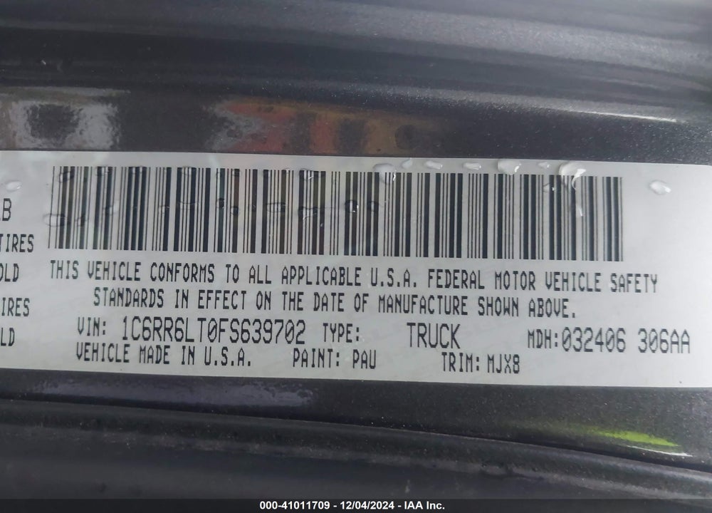 2015 RAM 1500 OUTDOORSMAN VIN: 1C6RR6LT0FS639702