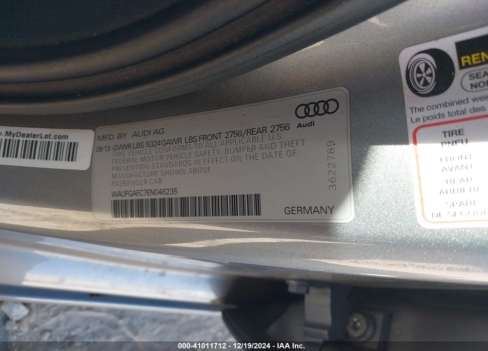 2014 AUDI A6 3.0T PREMIUM PLUS VIN: WAUFGAFC7EN046235