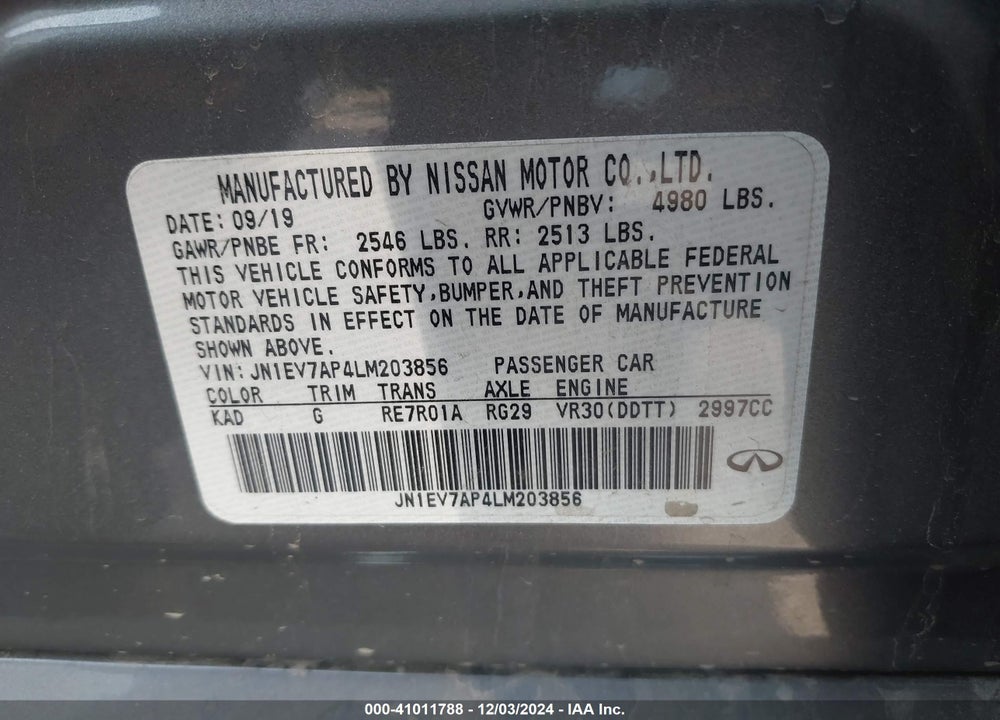 2020 INFINITI Q50 LUXE VIN: JN1EV7AP4LM203856