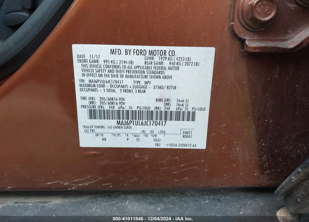 2018 FORD ECOSPORT SE VIN: MAJ6P1UL6JC170417