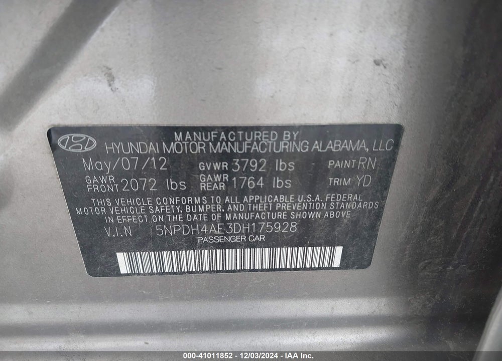 2013 HYUNDAI ELANTRA LIMITED VIN: 5NPDH4AE3DH175928