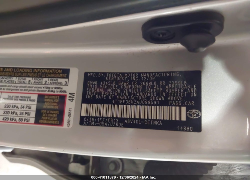 2010 TOYOTA CAMRY LE VIN: 4T1BF3EK2AU099591