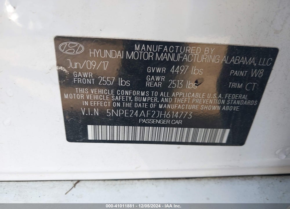 2018 HYUNDAI SONATA VIN: 5NPE24AF2JH614773