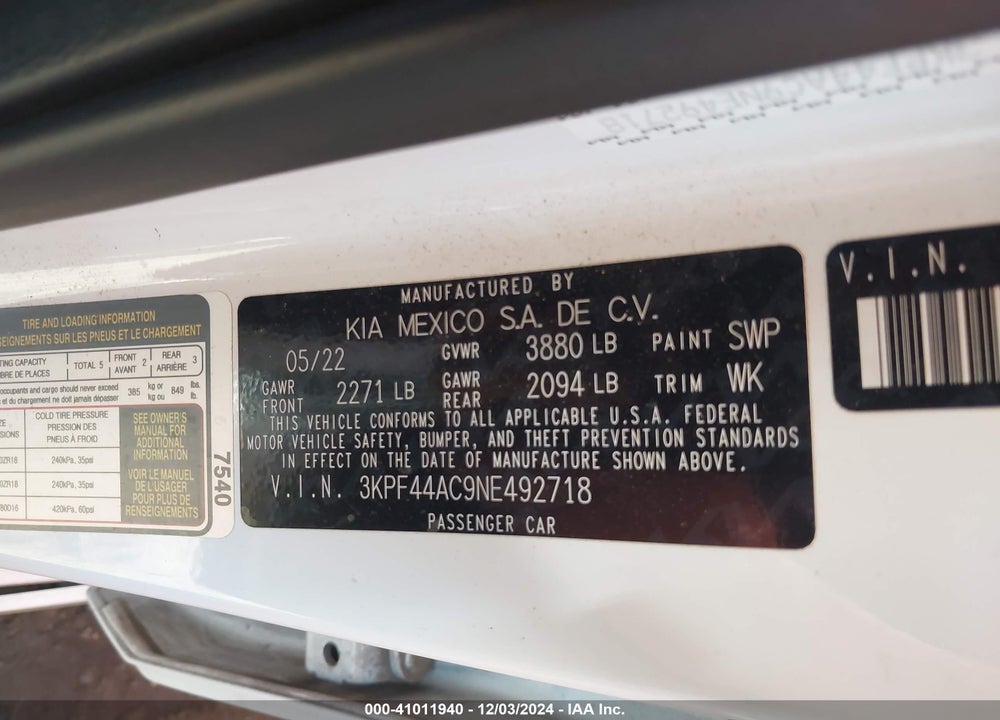 2022 KIA FORTE GT MANUAL VIN: 3KPF44AC9NE492718