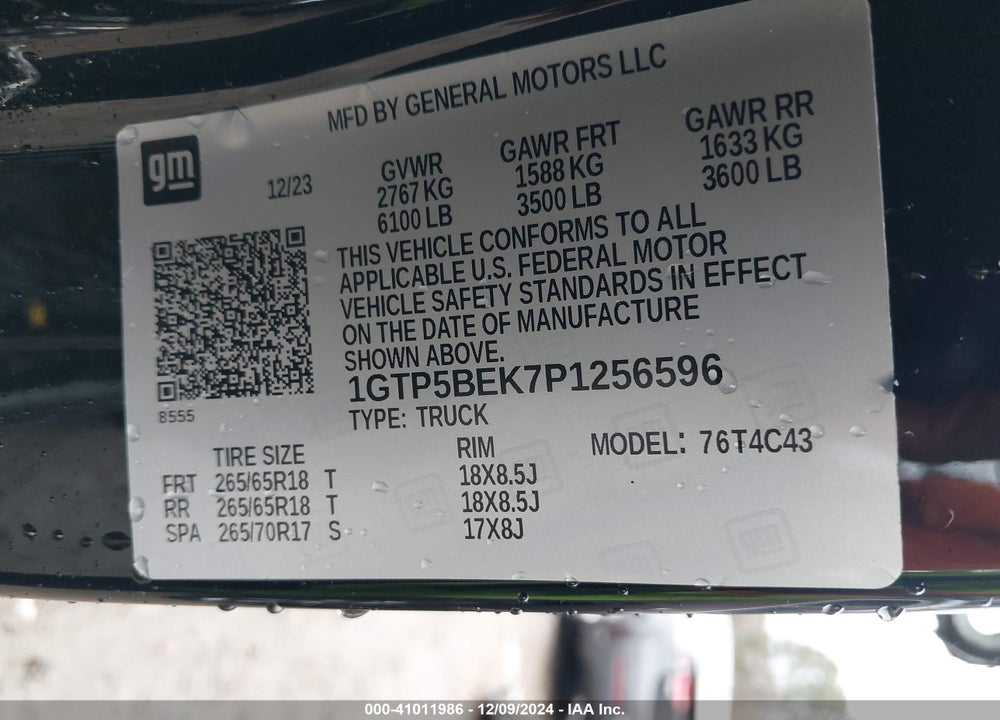 2023 GMC CANYON 2WD SHORT BOX ELEVATION VIN: 1GTP5BEK7P1256596