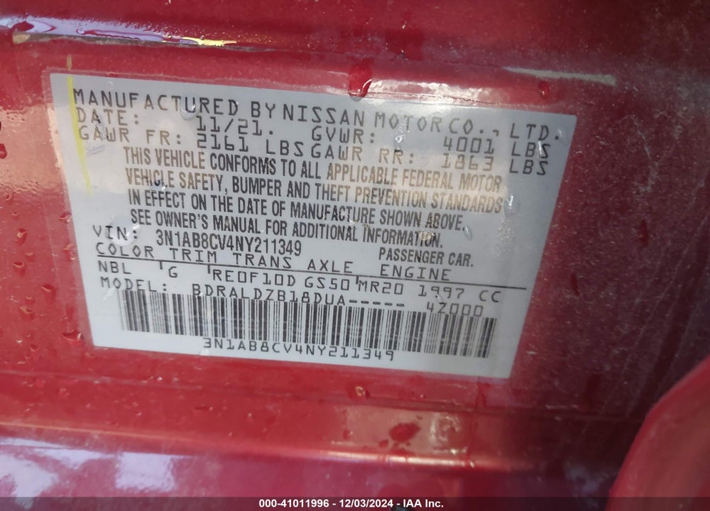 2022 NISSAN SENTRA SV XTRONIC CVT VIN: 3N1AB8CV4NY211349