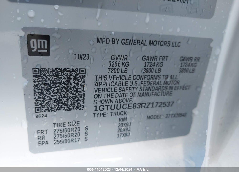 2024 GMC SIERRA VIN: 1GTUUCE83RZ172537