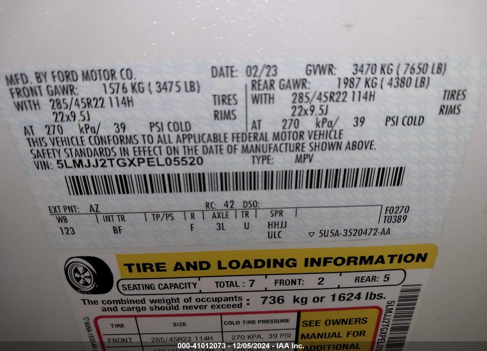 2023 LINCOLN NAVIGATOR BLACK LABEL VIN: 5LMJJ2TGXPEL05520