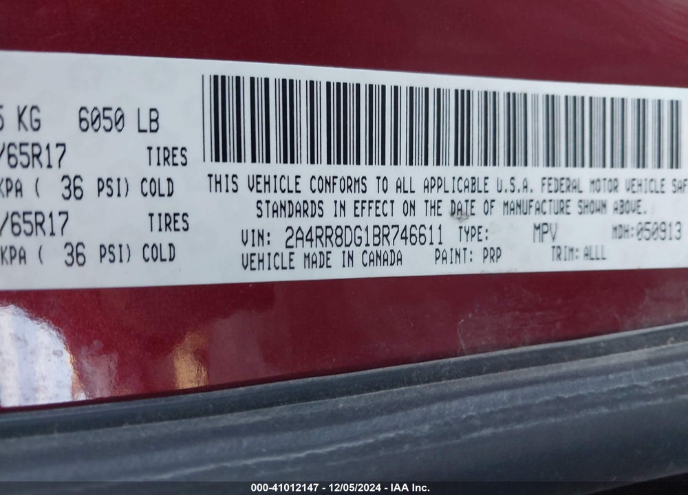 2011 CHRYSLER TOWN & COUNTRY TOURING-L VIN: 2A4RR8DG1BR746611