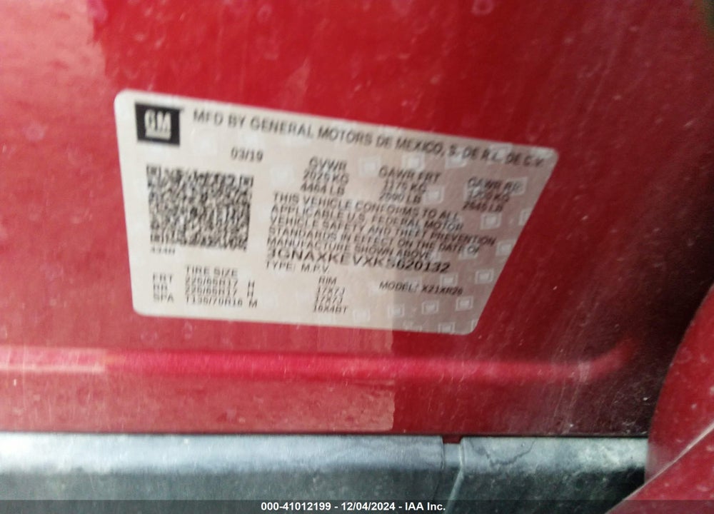 2019 CHEVROLET EQUINOX LT VIN: 3GNAXKEVXKS620132