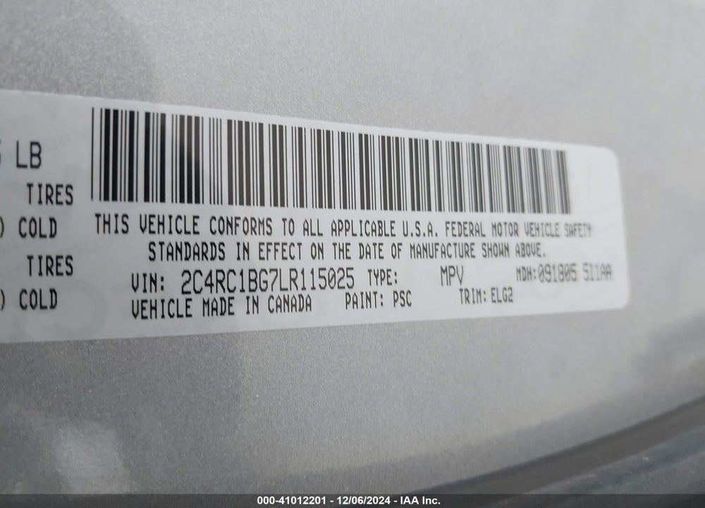 2020 CHRYSLER PACIFICA TOURING L VIN: 2C4RC1BG7LR115025