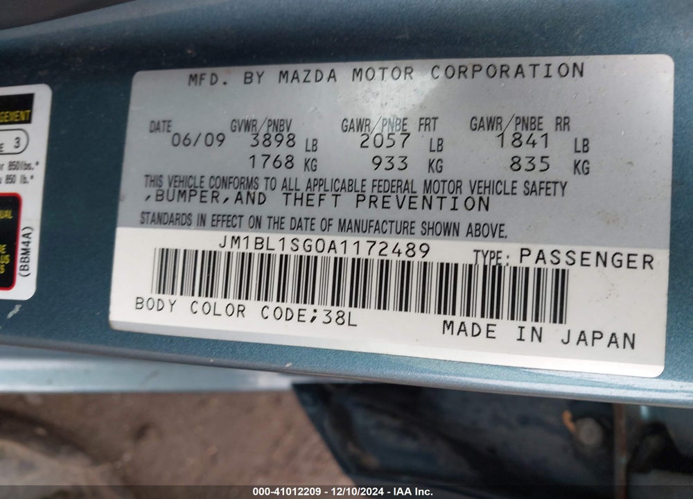 2010 MAZDA 3 I TOURING VIN: JM1BL1SG0A1172489