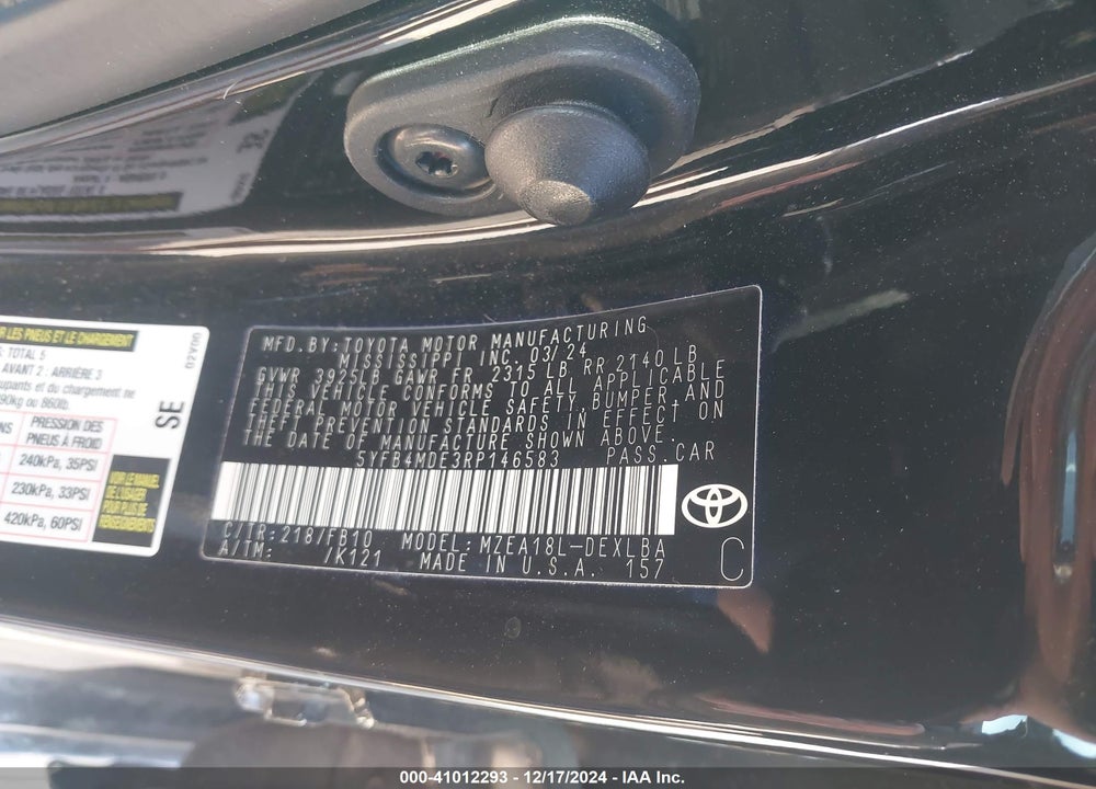 2024 TOYOTA COROLLA LE VIN: 5YFB4MDE3RP146583